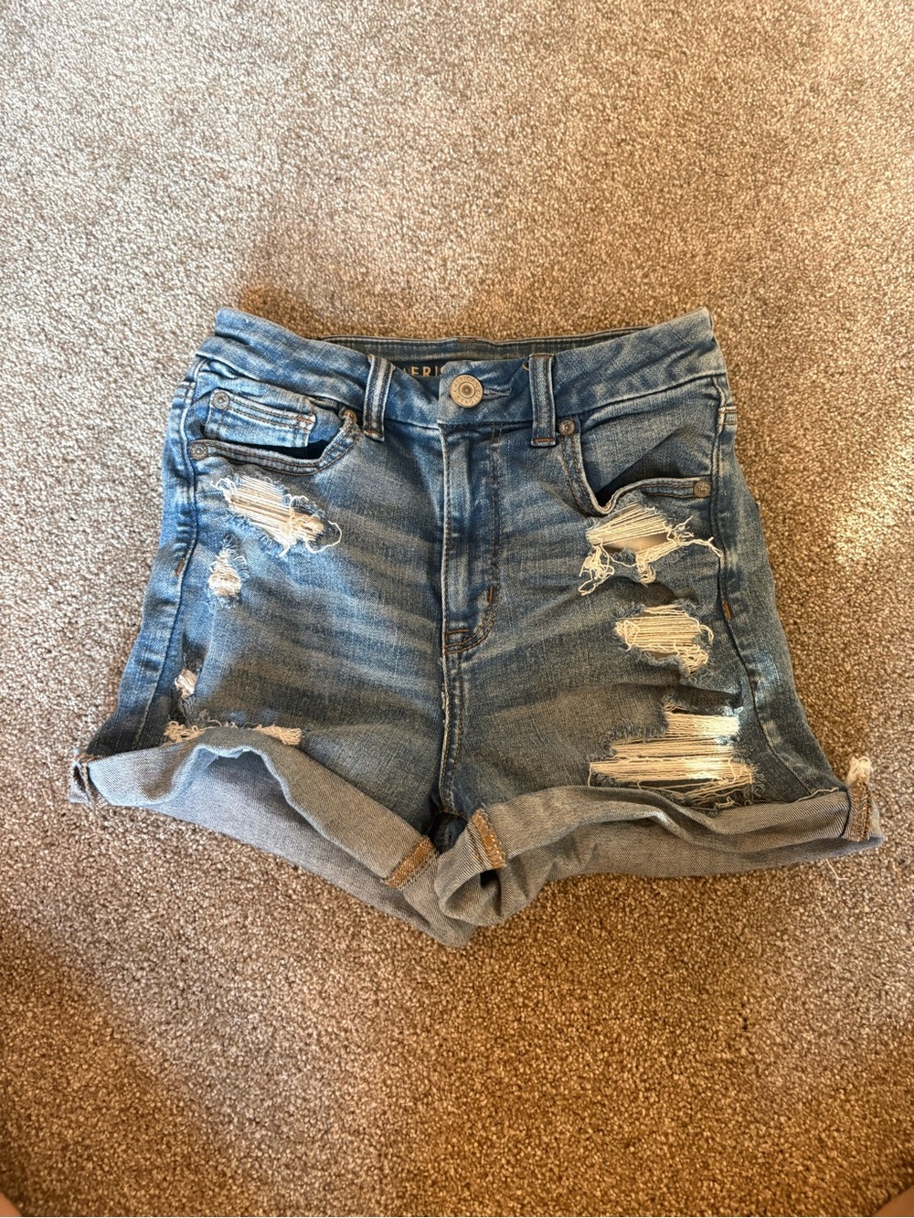 American eagle Distressed High-Rise Denim Shorts - Blue